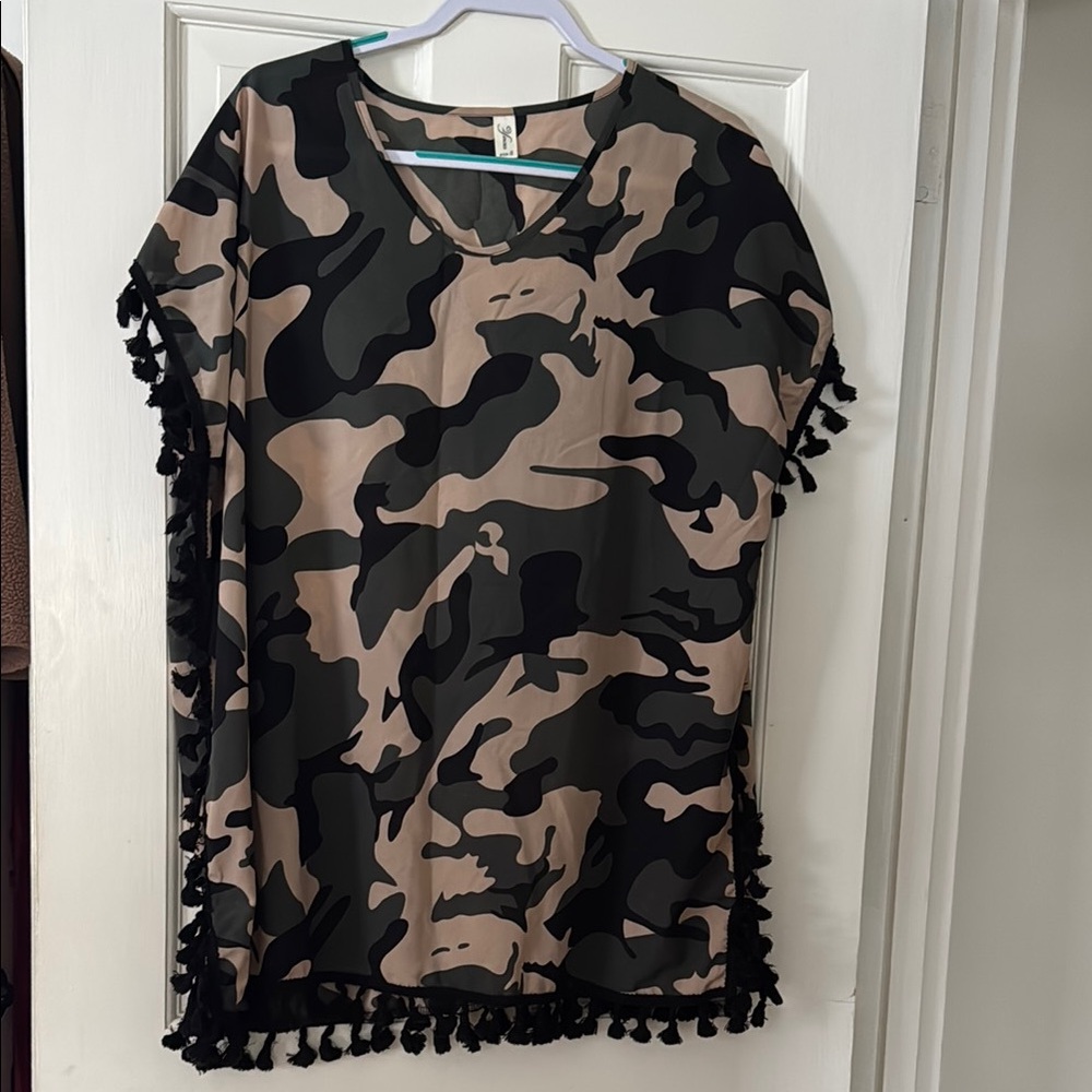 Camo Print cover up with black Tassels